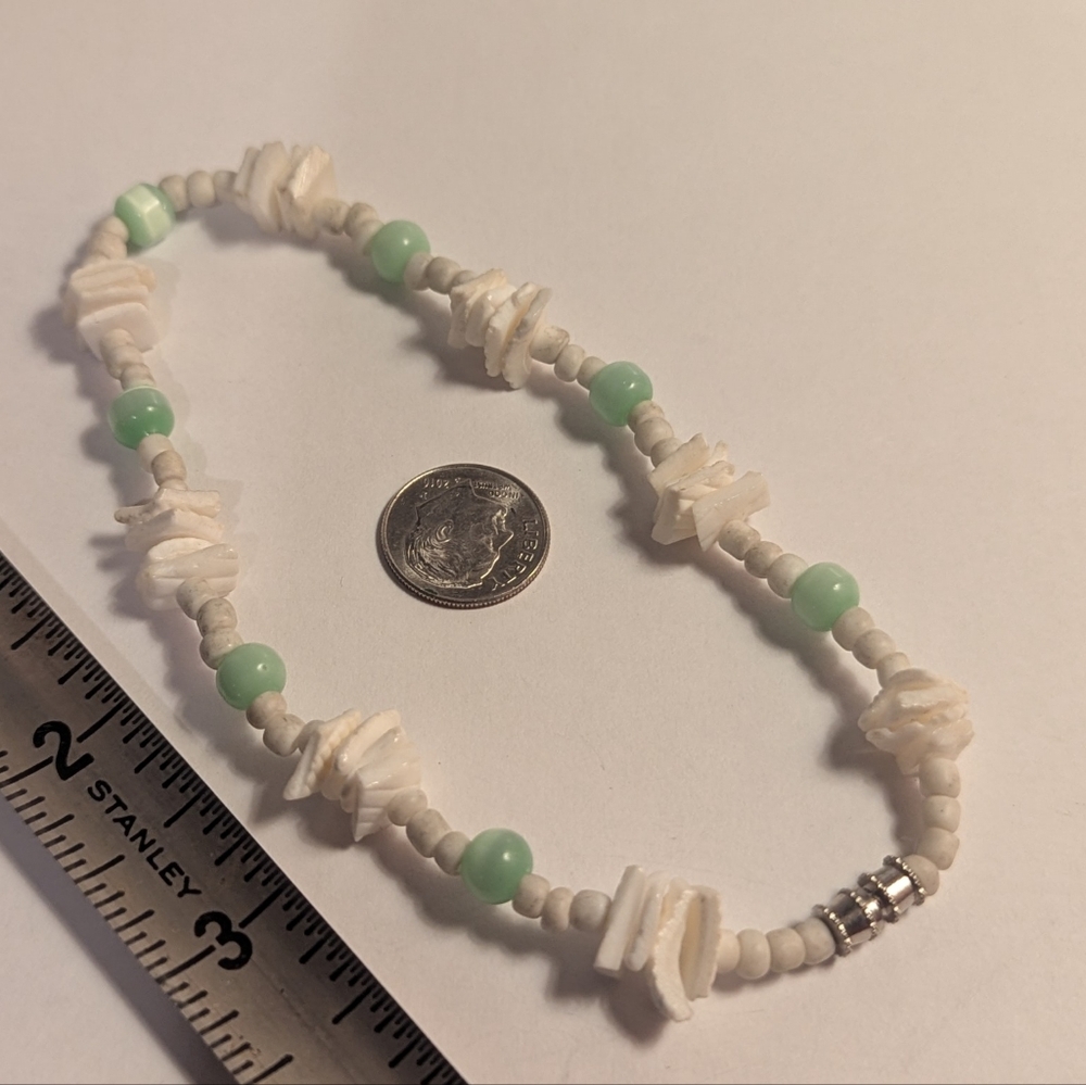 Classic Vtg 1970s Cream & Green Boho 10" Puka Shell Anklet Surfer Beach Summer - Picture 4 of 11